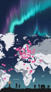 A map showing global aurora viewing locations